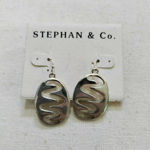 4/$20 Abstract Cutout Oval Dangle Drop Earrings Silver Tone Modernist